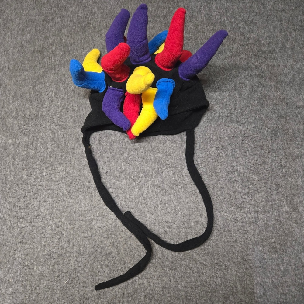 Vintage Y2K Mental Headgear Jester Mohawk Hat Mens OS Black Multi Spikke Skater